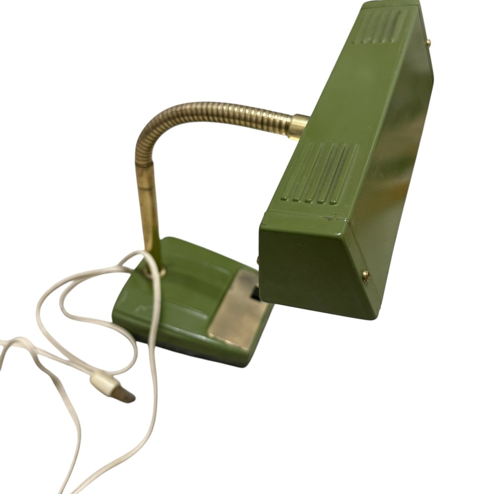 VTG Mid Century Modern Avocado Green Desk Lamp Gooseneck Dual Light MCM Retro